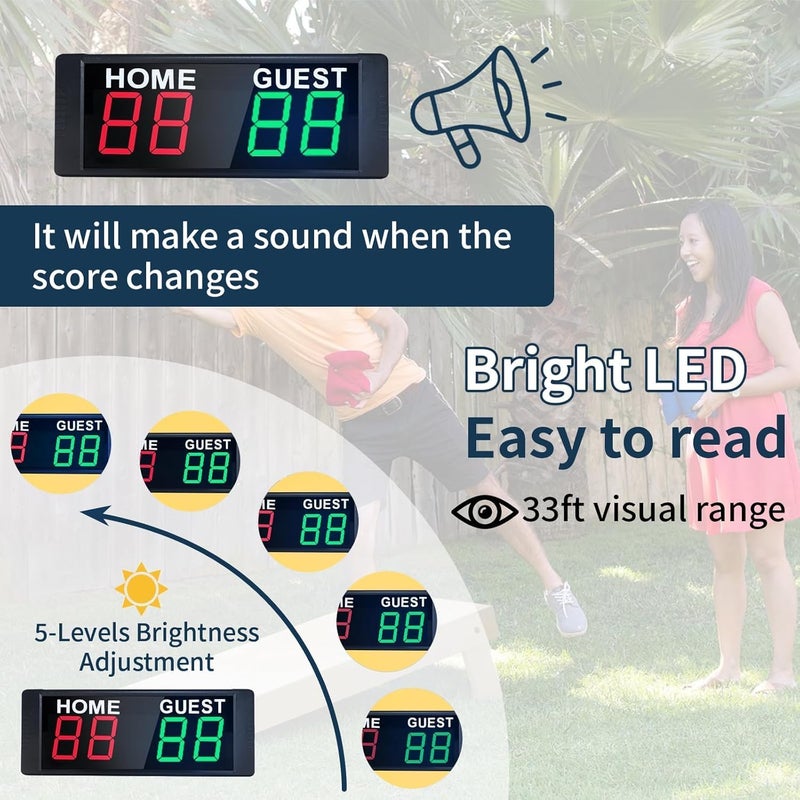 YZ Portable Electronic Scoreboard with 2 Button Control, Digital Scoreboard with Remote, Digital Cornhole Score Keeper, 12/24H Clock/Countdown Timer/Buzzer, Indoor&Outdoor Games - Image 4